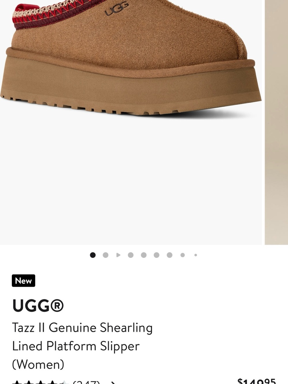 UGG Chestnut Suede Slip-On Loafer with Red Trim